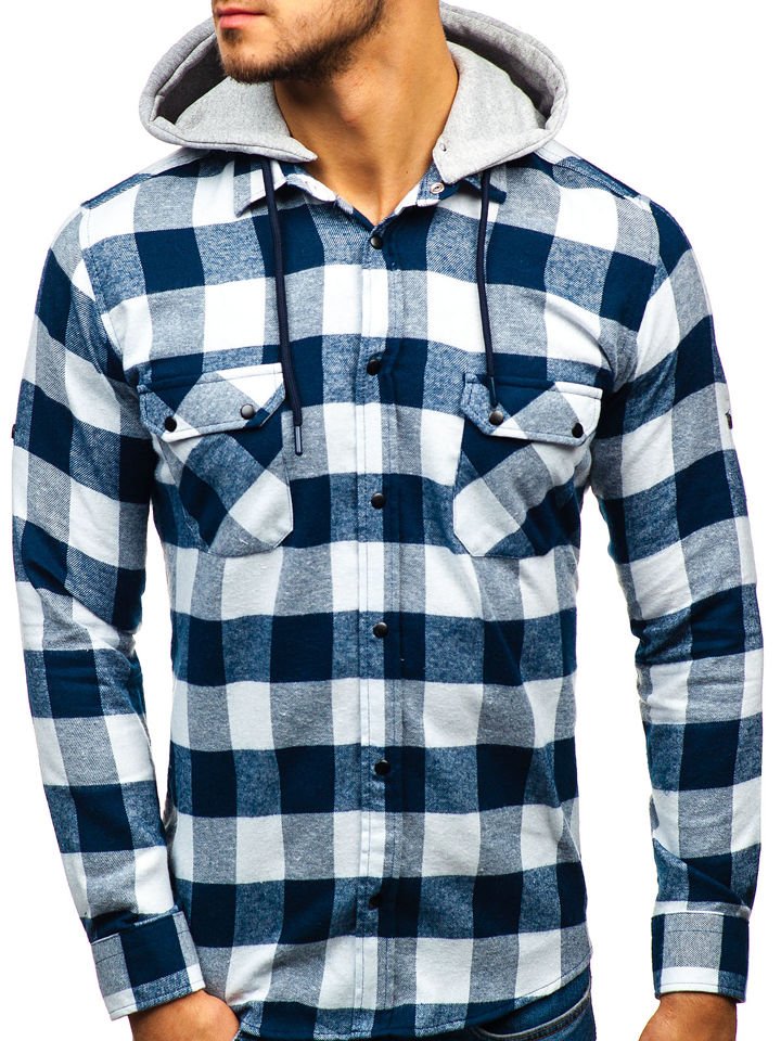 mens green and navy plaid shirt