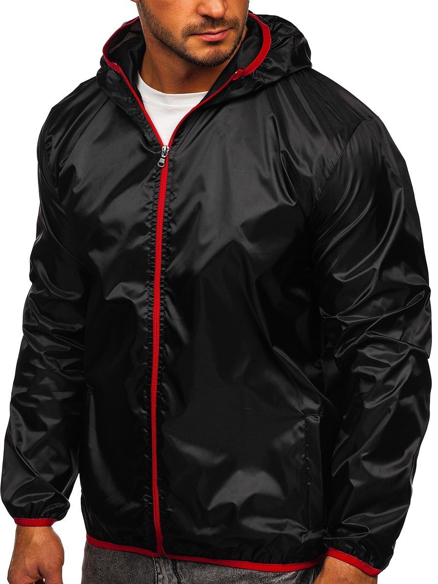 mens black hooded windbreaker