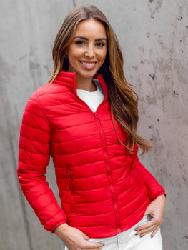 Women's Quilted Lightweight Jacket with Stand Up Collar Dark Red Bolf 1141