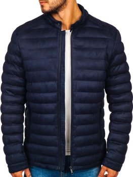 Men's Quilted Transitional Leather Jacket Navy Blue Bolf 5586