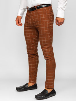 Men's Checkered Chino Pants Brown Bolf 0047