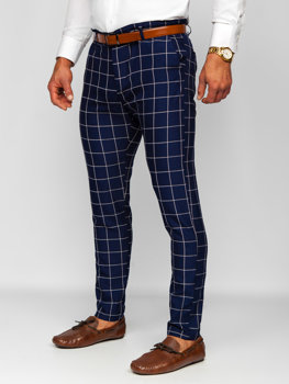 Men's Checkered Chino Pants Navy Blue Bolf 0038