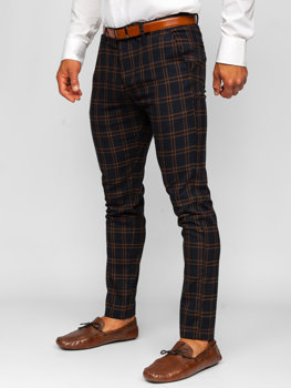 Men's Checkered Chino Pants Navy Blue Bolf 0049