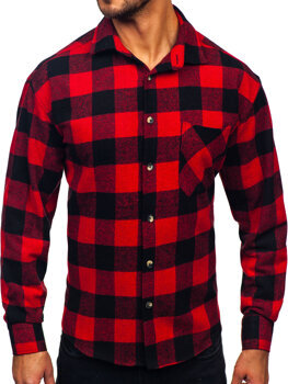 Men’s Checkered Long Sleeve Flannel Shirt Red Bolf 2025-1