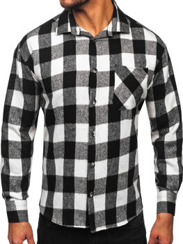 Men’s Checkered Long Sleeve Flannel Shirt White-Black Bolf 2025-1