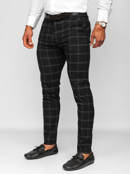 Men's Cotton Checkered Chinos Black Bolf 0036