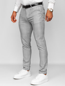 Men's Cotton Checkered Chinos Grey-White Bolf 0036