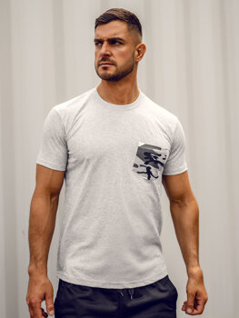 Men’s Cotton Printed Camo T-shirt with pocket Grey Bolf 14507A