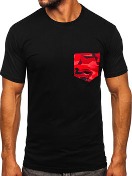 Men's Cotton T-shirt with a pocket Black-Red Bolf 14507