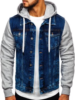 Men's Denim Hoodie Jacket Navy Blue Bolf 211902