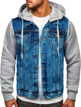 Men's Denim Hoodie Jacket Navy Blue Bolf 211902