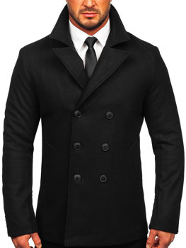 Men's Double-breasted Winter Coat with High Collar Black Bolf 8801