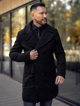 Men’s Double-breasted Winter Coat with high collar Black Bolf 1048A2