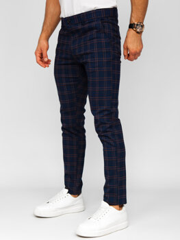 Men’s Elegant Checkered Pants Navy Blue Bolf 184170