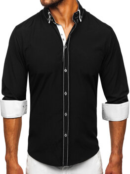 Men’s Elegant Long Sleeve Shirt Black-White Bolf 3703