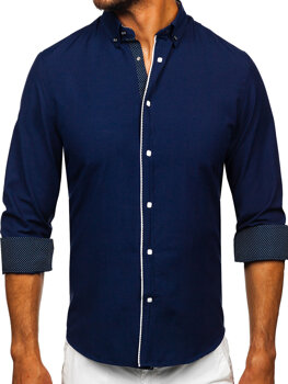 Men’s Elegant Long Sleeve Shirt Navy Blue Bolf 17724