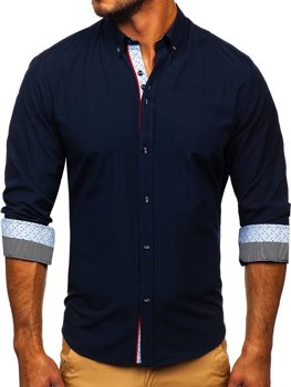 Men's Elegant Long Sleeve Shirt Navy Blue Bolf 8839