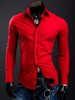 Men’s Elegant Long Sleeve Shirt Red Bolf 1703A