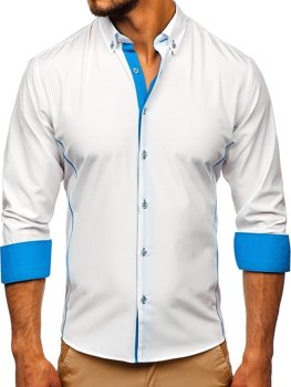 Men's Elegant Long Sleeve Shirt White-Sky Blue Bolf 5722-1-A