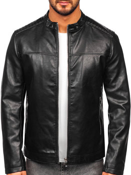 Men's Leather Biker Jacket Black Bolf 11Z8019