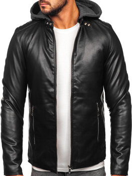 Men's Leather Biker Jacket with Hood Black Bolf 11Z8012-A