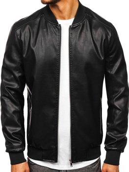 Men's Leather Bomber Jacket Black Bolf 1147