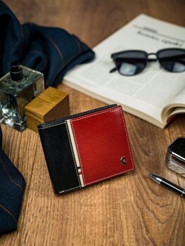 Men's Leather Wallet Black-Red 4542