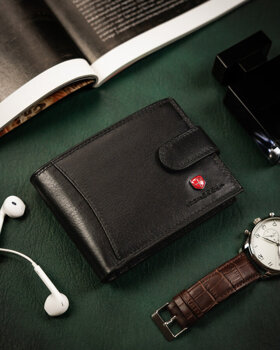 Men's Leather Wallet with back pocket Black 22816