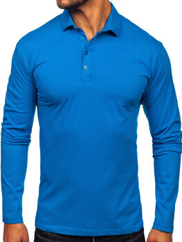 Men’s Long Sleeve Cotton Polo Shirt Blue Bolf 5119