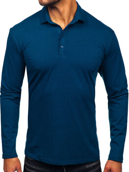 Men’s Long Sleeve Cotton Polo Shirt Navy Blue Bolf 5119