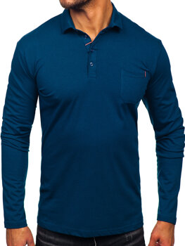 Men’s Long Sleeve Cotton Polo Shirt Navy Blue Bolf 5120