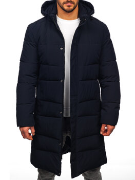 Men’s Longline Quilted Winter Jacket Navy Blue Bolf 31M5009