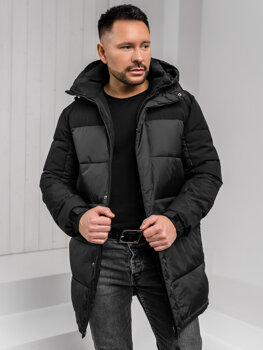 Men’s Longline Quilted Winter Jacket with hood Black Bolf 31M5016A1