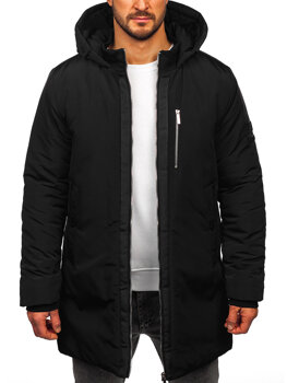 Men’s Longline Winter Jacket with hood Black Bolf 5M3121