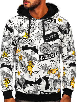 Men's Printed Hoodie White-Yellow Bolf 141020