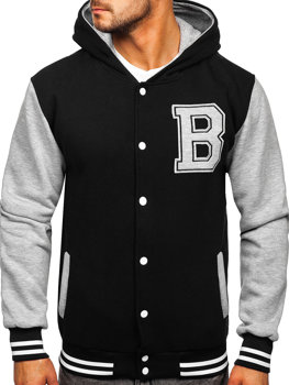 Men's Printed Zip Baseball Jacket with Hood Black Bolf 07