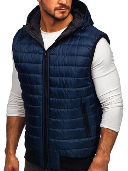 Men's Quilted Hooded Gilet Navy Blue Bolf MY88