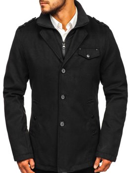 Men's Single-Breasted High Collar Coat Black Bolf 8853