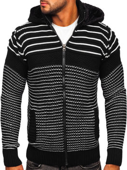 Men's Thick Zip Sweater with Hood Black Bolf 2031
