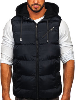 Men's Warm Quilted Gilet with Hood Navy Blue Bolf 7126