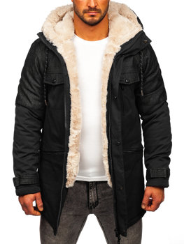 Men's Winter Parka Jacket Black Bolf 22M116