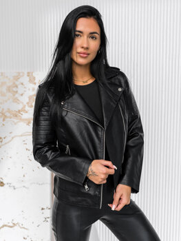 Women's Leather Biker Jacket Black Bolf 11Z8097