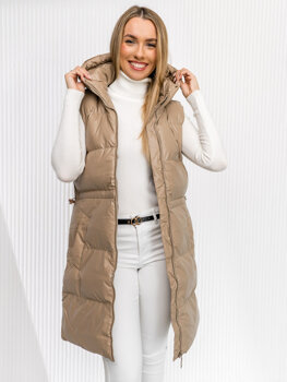 Women's Longline Quilted Gilet Beige Bolf 5M3186