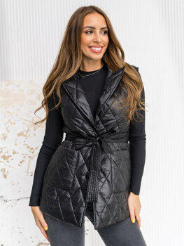 Women's Longline Quilted Gilet with hood Black Bolf JIN221A1