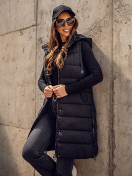 Women's Longline Quilted Gilet with hood Black Bolf MY6315