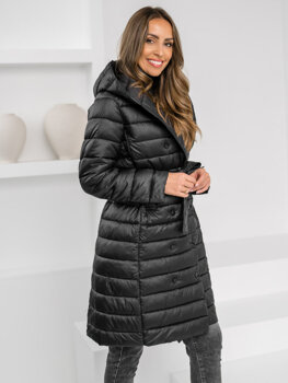 Women's Longline Quilted Lightweight Jacket with hood Black Bolf 5M3159