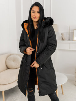 Women’s Reversible Winter Parka Jacket with hood Black Bolf 16M9159