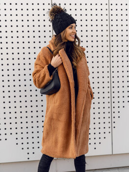 Women's Warm Longline Winter Coat Camel Bolf AN105B