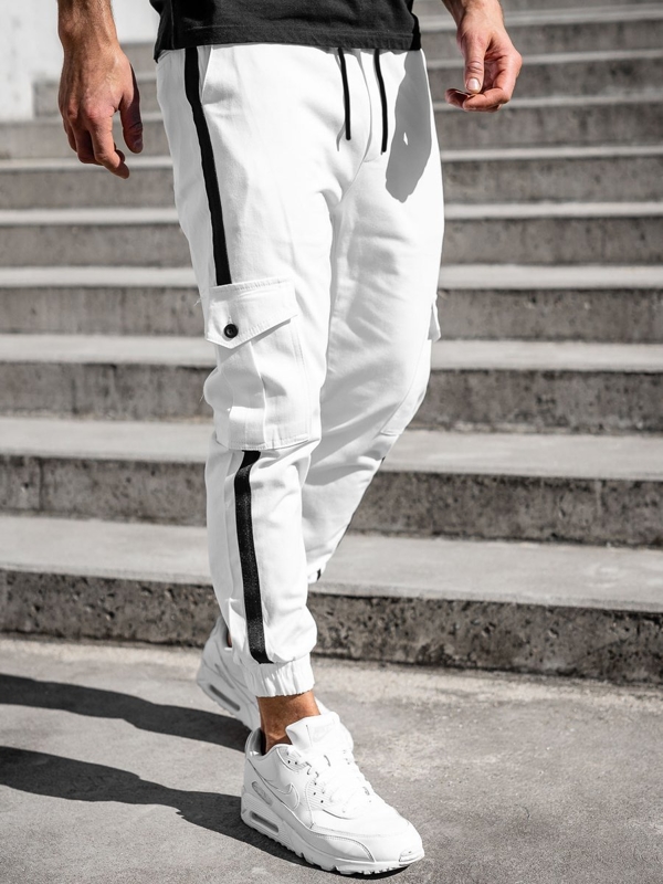 mens white slim fit cargo pants