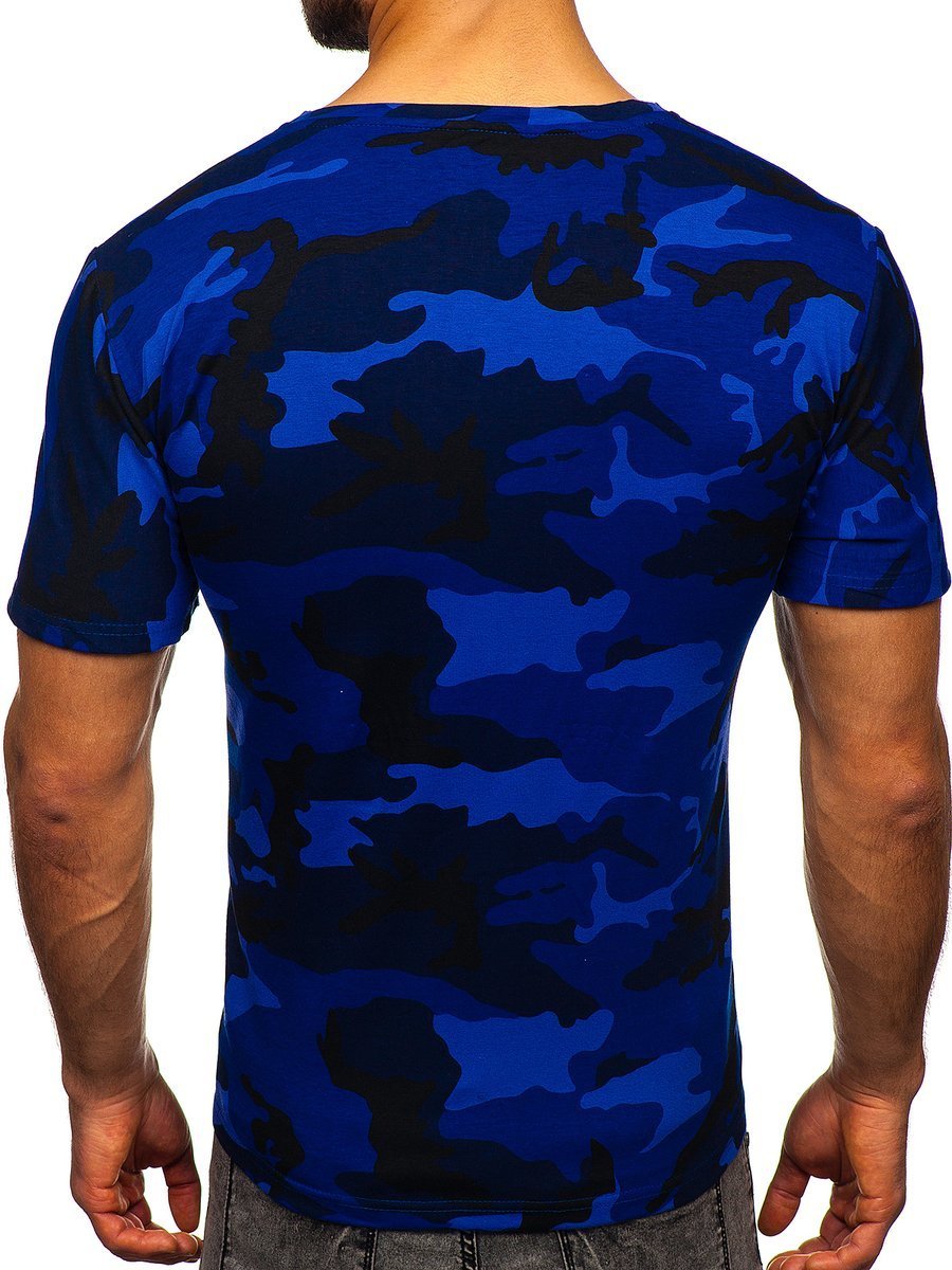 Men's Short Sleeve Hi-Low Crew Neck Camo Tee Royal Blue / Small